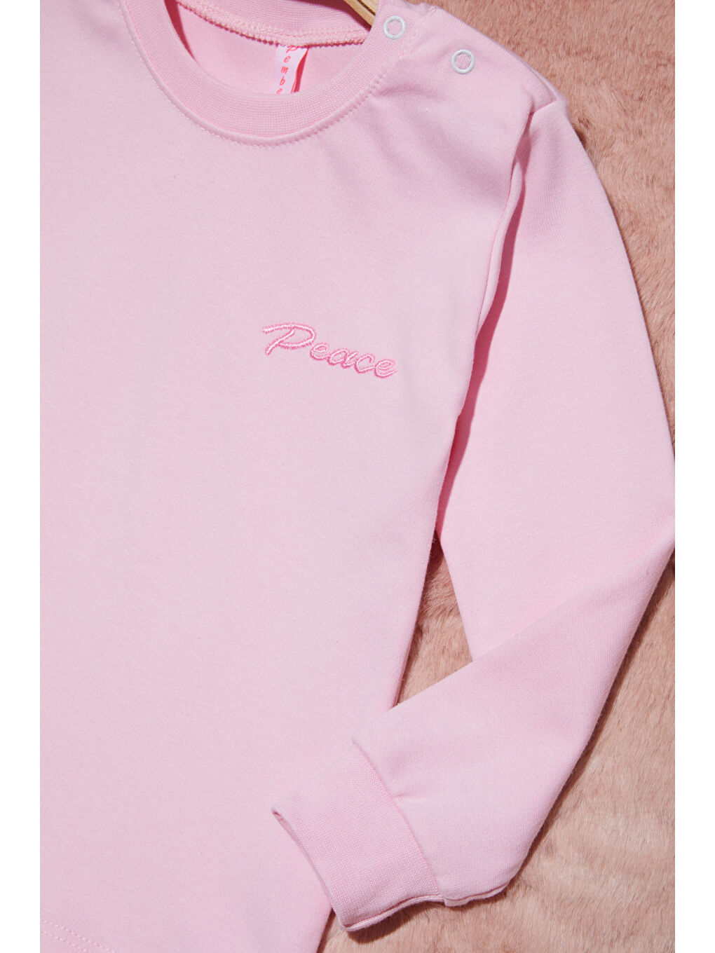 Pembe Life Kids Club Açık Pembe Yazı Nakışlı Kız Çocuk Çıtçıtlı Sweatshirt 16419 - 1