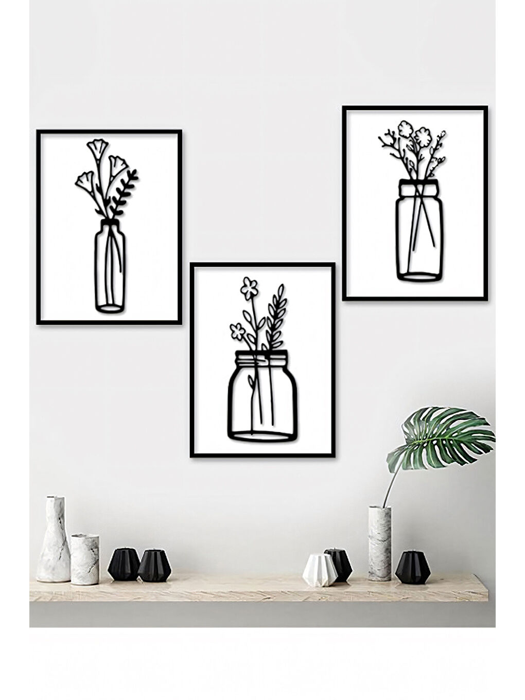 Beyaz 3 Parça Çerçeve Görünümlü Mdf Tablo Seti - ART3PMLCRV1-1317-1