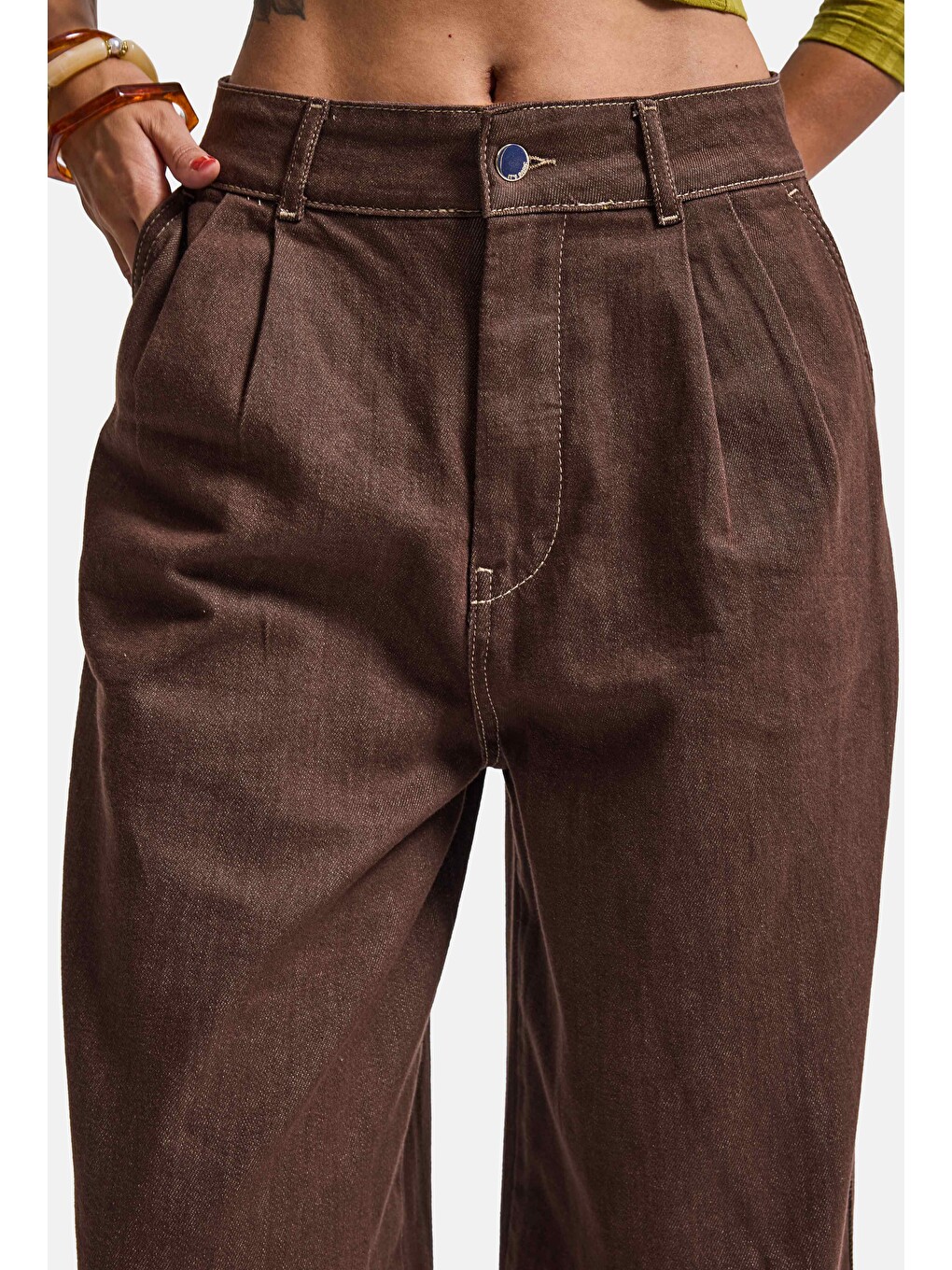 Kahverengi Kadın Kahve 1w6-16 Jogger Ballon Fit Bol Kesim Denim Jean-4