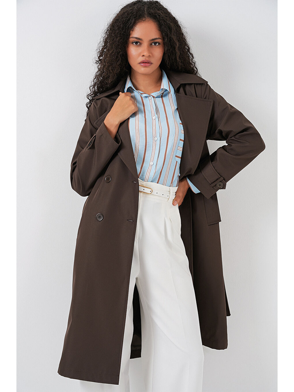 5918 Kruvaze Yaka Trençkot - C. Kahverengi-2