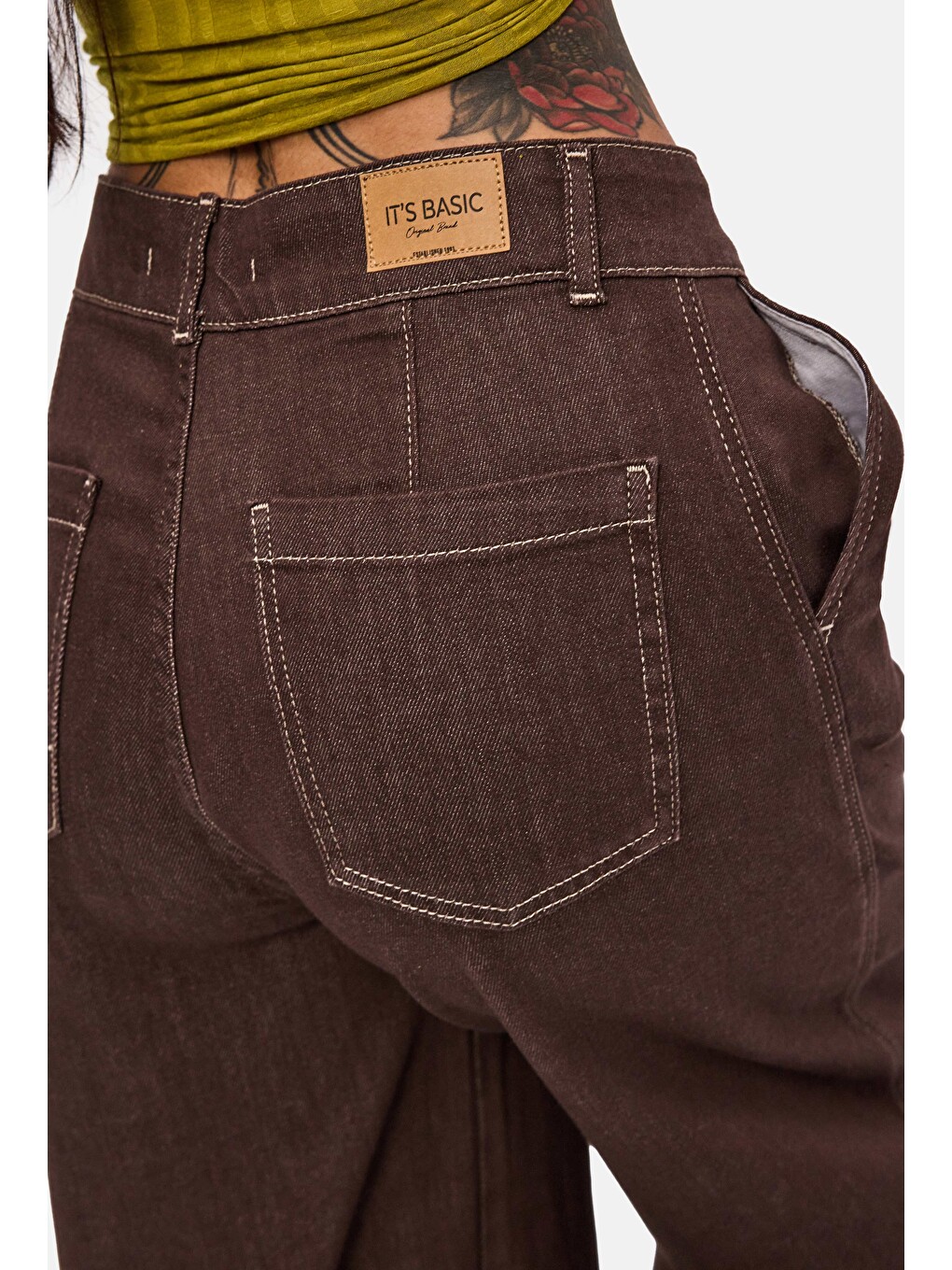 Kahverengi Kadın Kahve 1w6-16 Jogger Ballon Fit Bol Kesim Denim Jean-5