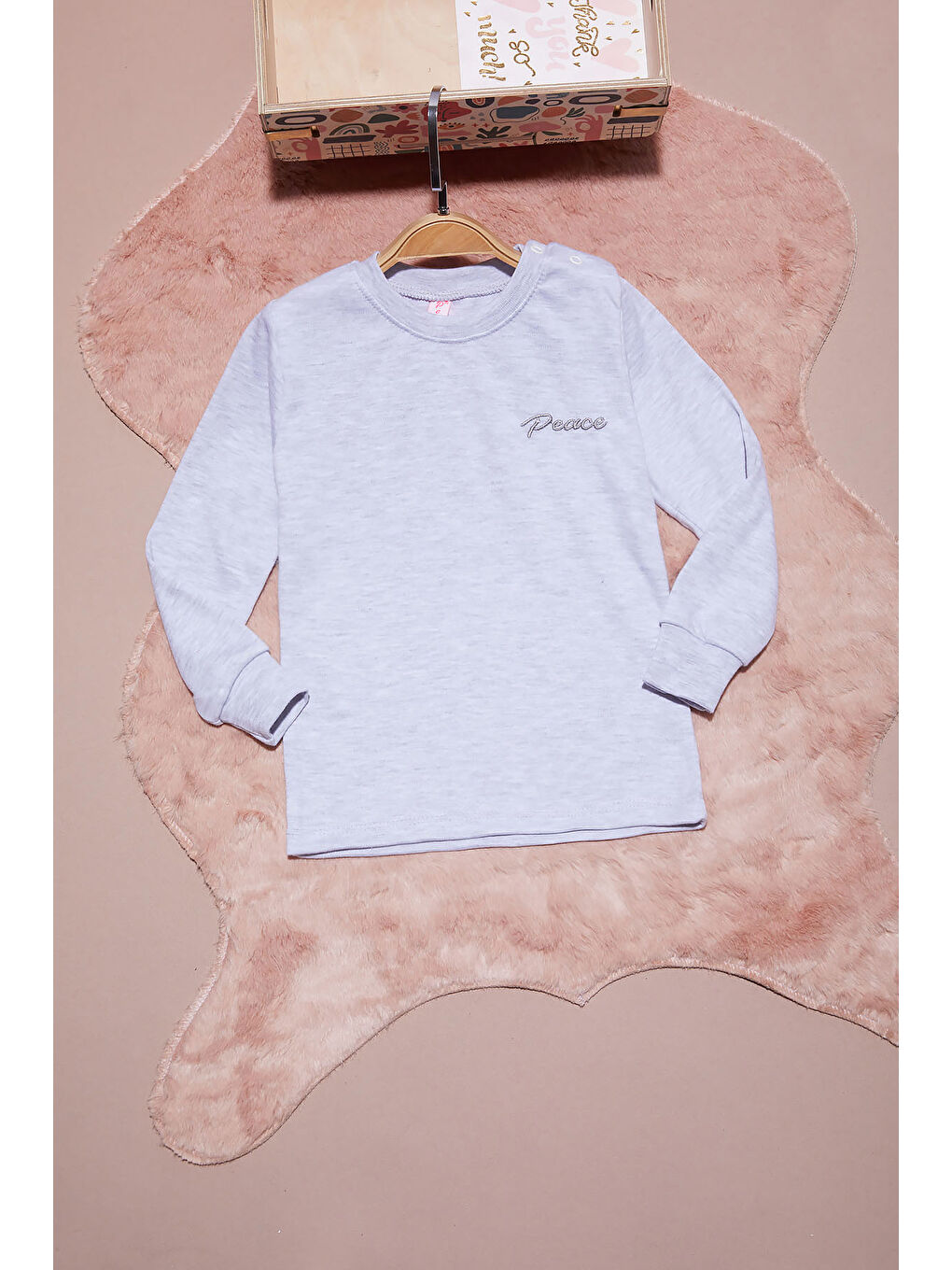 Pembe Life Kids Club Gri Yazı Nakışlı Kız Çocuk Çıtçıtlı Sweatshirt 16423