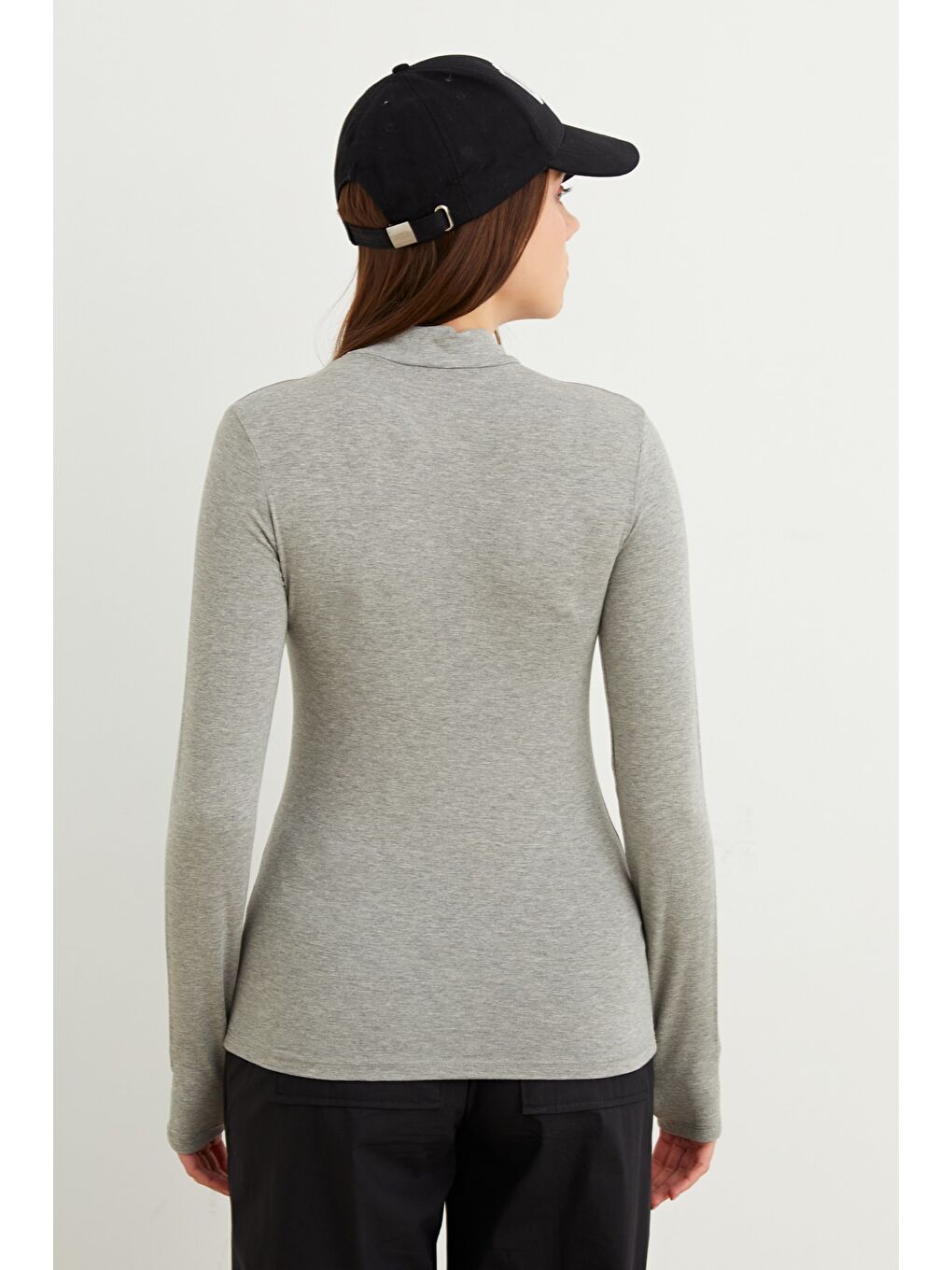 Kadın Açık Gri Parmak Detaylı Body-3