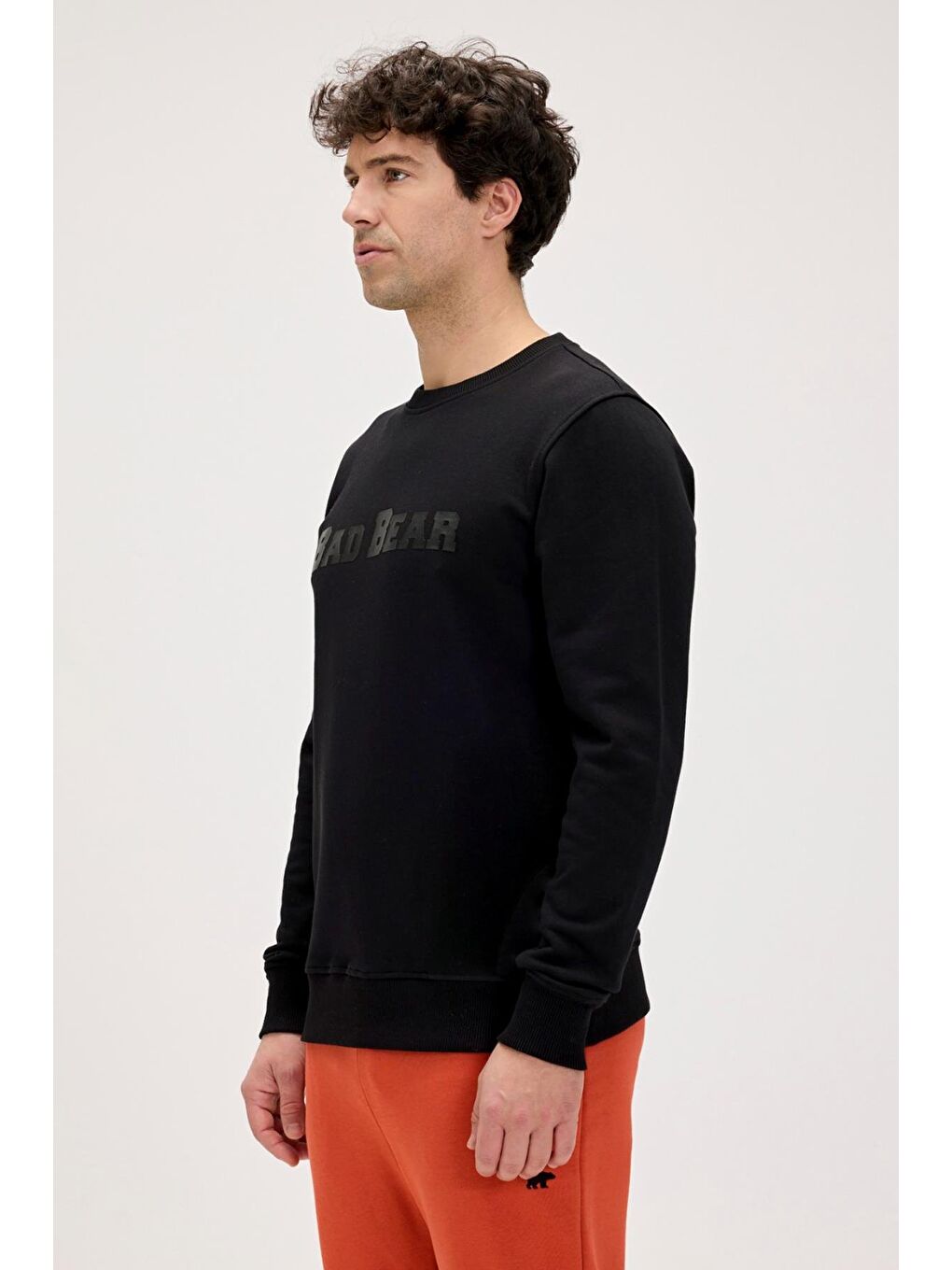 Siyah Snow Si̇yah Crewneck Erkek Baskılı Sweatshirt-1