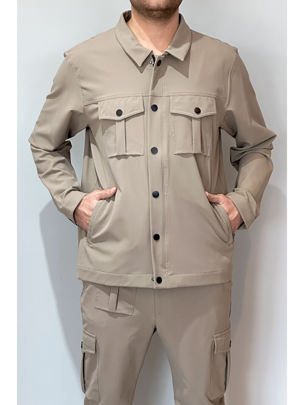 Erkek Modern Fermuarlı Üst 24720 Bej-2