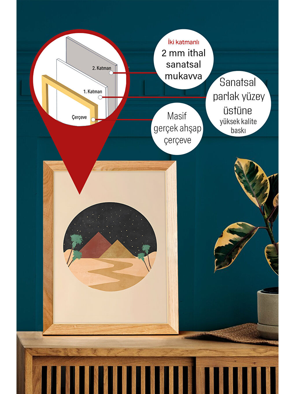 Beyaz Gerçek Ahşap Çerçeveli 3 Parça 3D Poster Tablo Seti - 3DARTSOHOSET5-3348-1