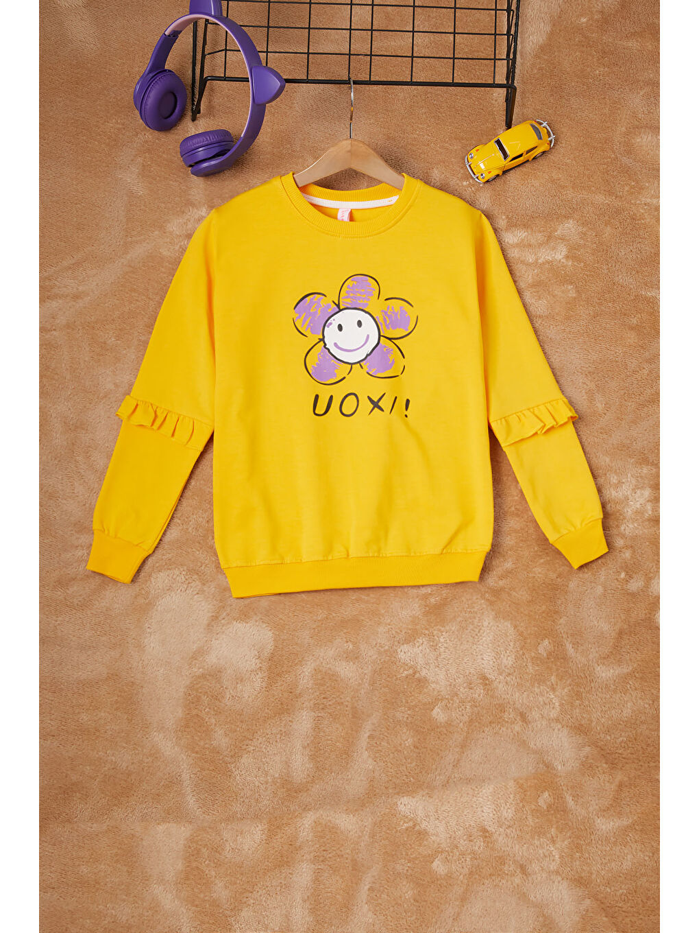 Pembe Life Kids Club Sarı Papatya Baskılı Kız Çocuk Sweatshirt 16612