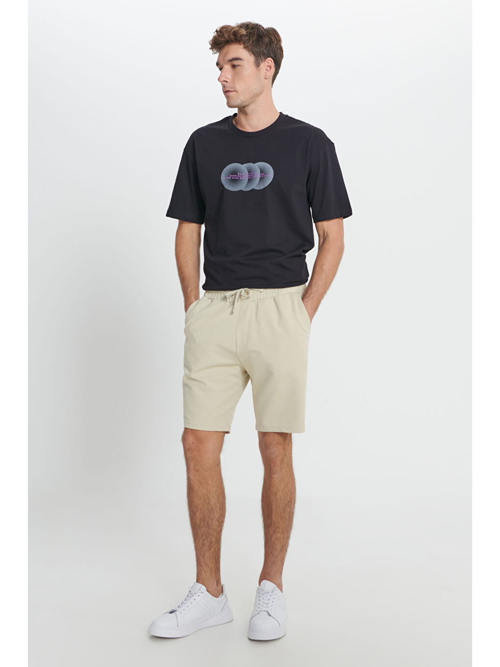 Erkek Bej Slim Fit  Normal Kesim Pamuklu Cepli Örme Şort