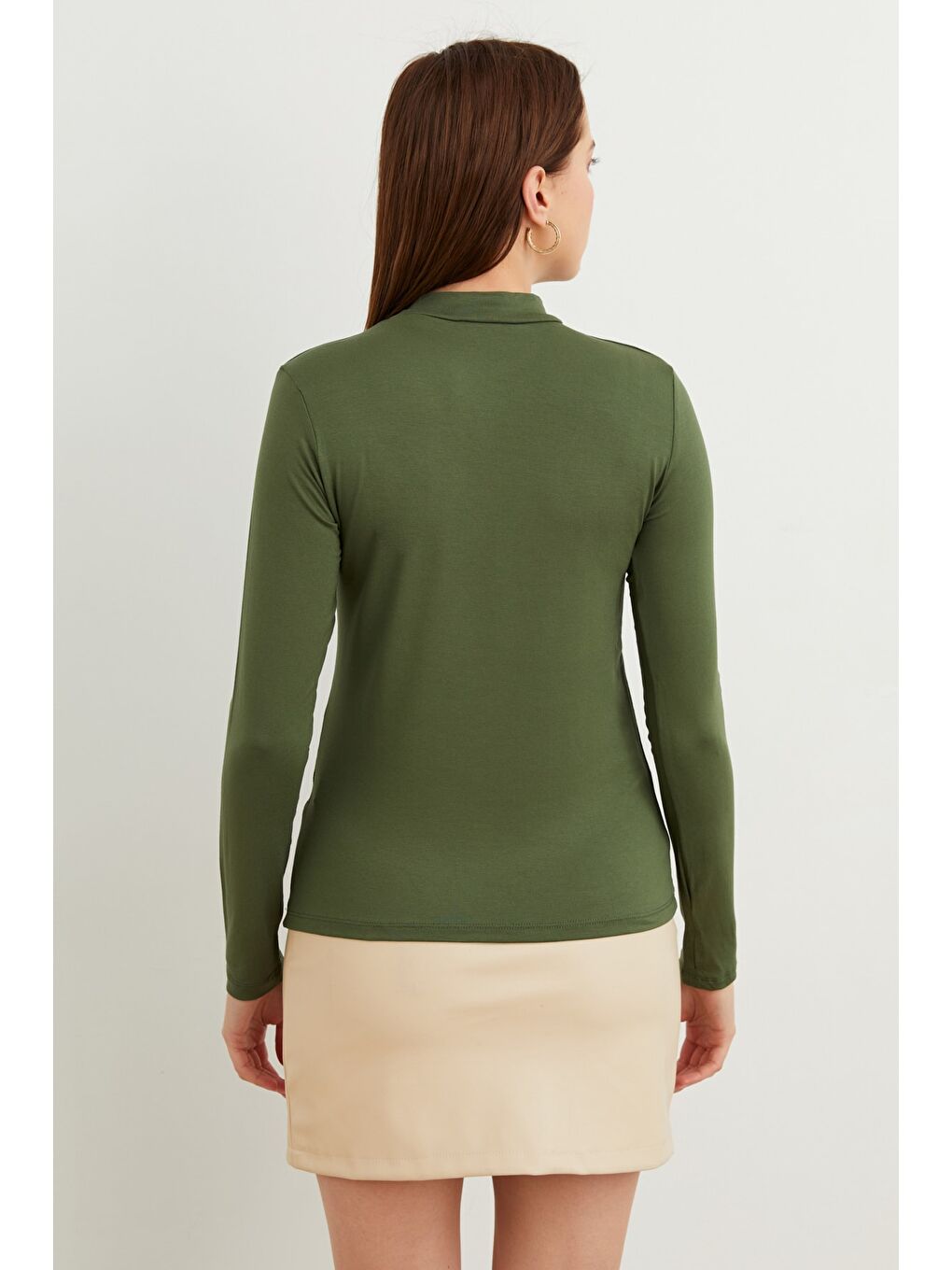 Kadın Haki Parmak Detaylı Body-2