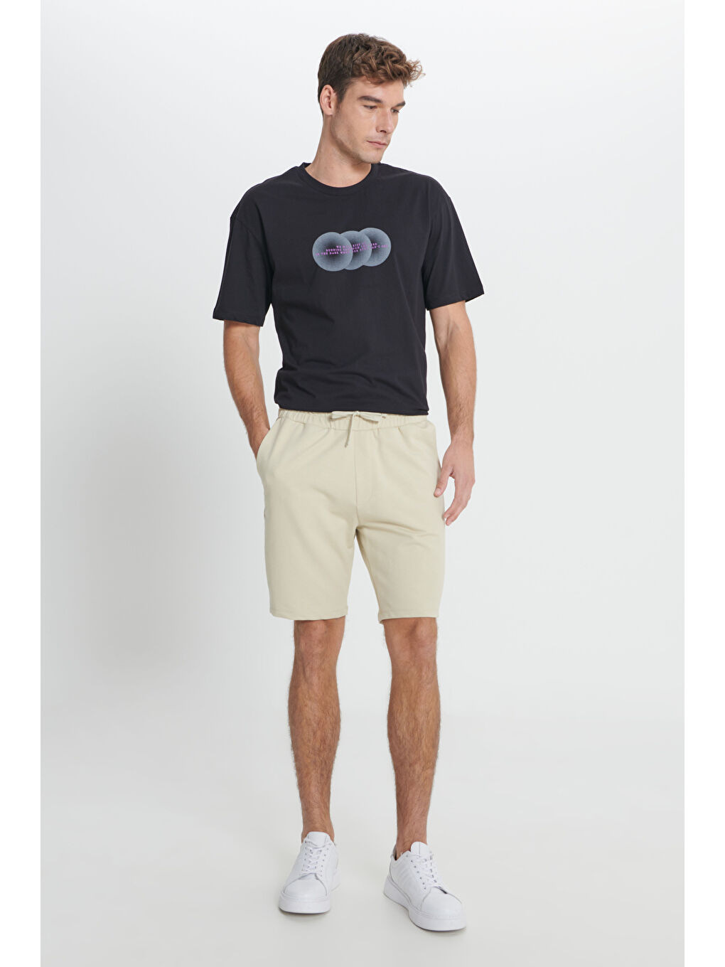 Erkek Bej Slim Fit  Normal Kesim Pamuklu Cepli Örme Şort-2