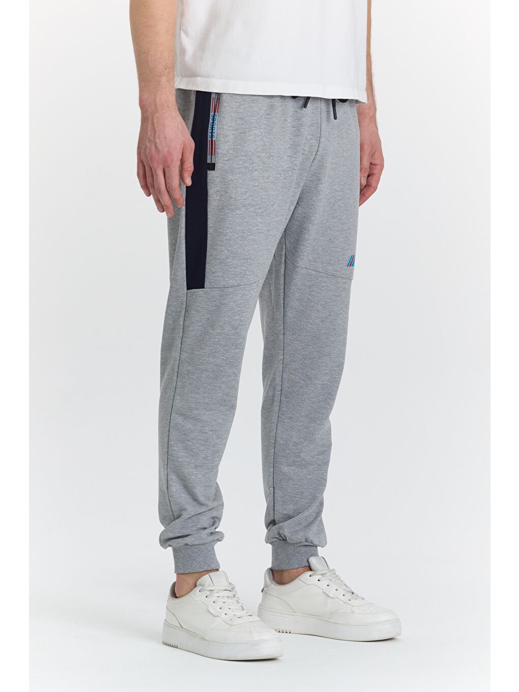 Erkek Pamuklu Baskılı Eşofman Altı Gri Melanj 5425-G-2