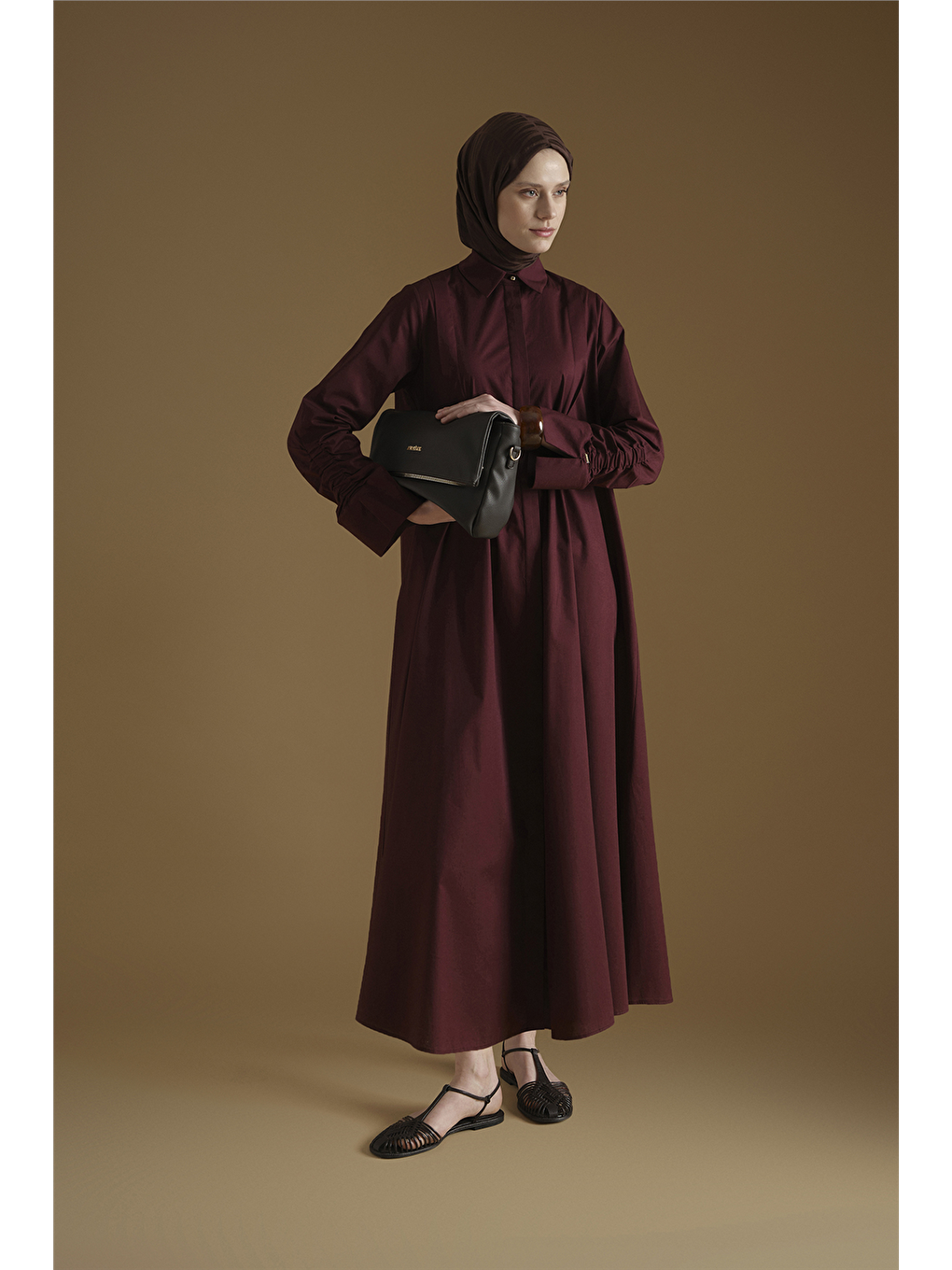 Oversize Tunik Elbise Mürdüm-1