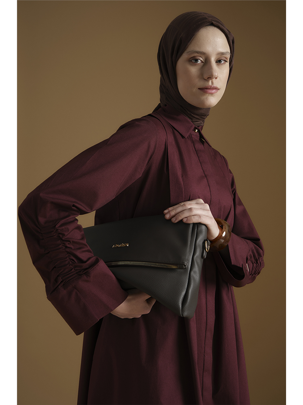 Oversize Tunik Elbise Mürdüm-3