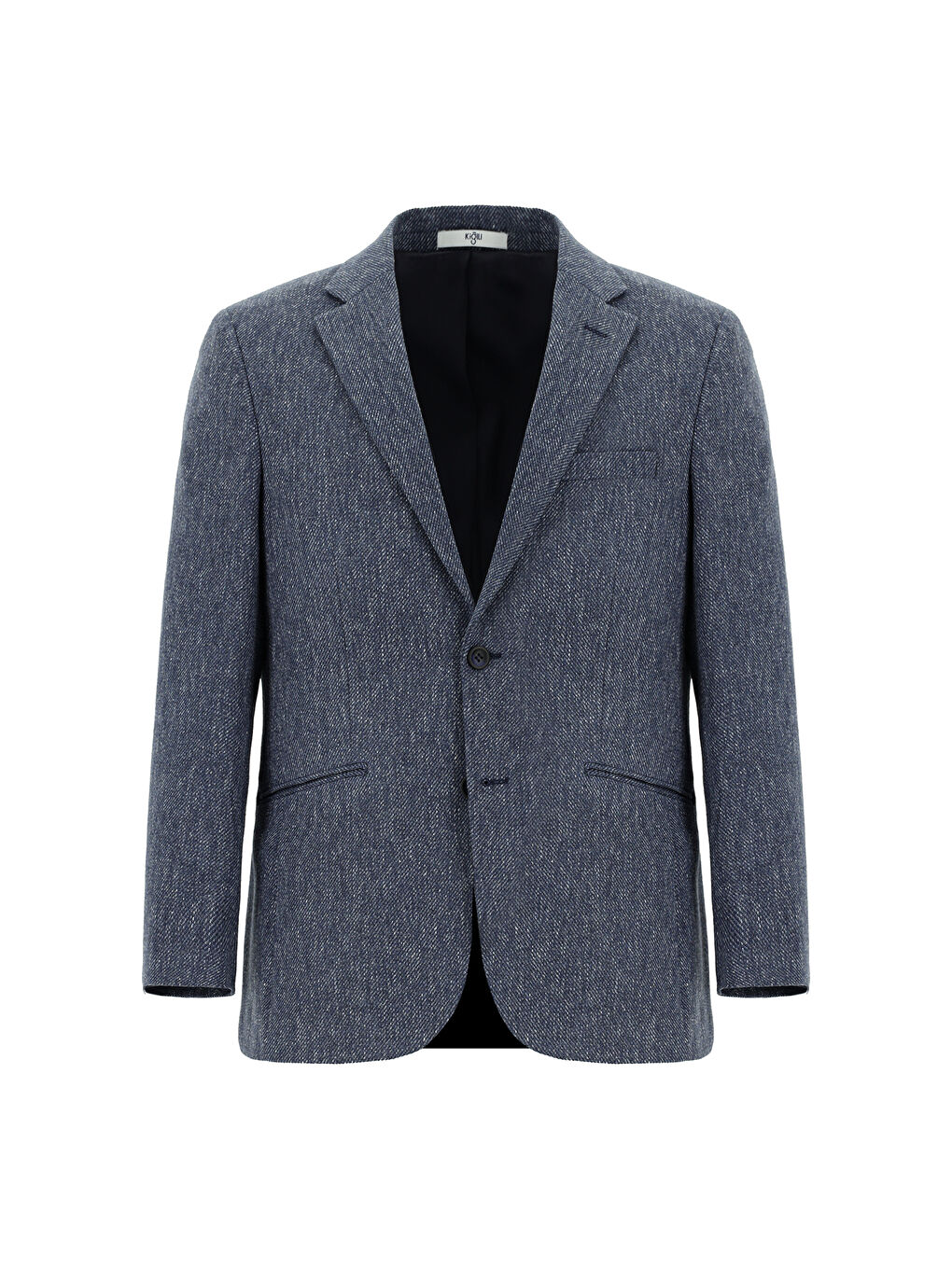 Lacivert Relaxed Fit Rahat Kesim Yünlü Klasik Desenli Ceket-5