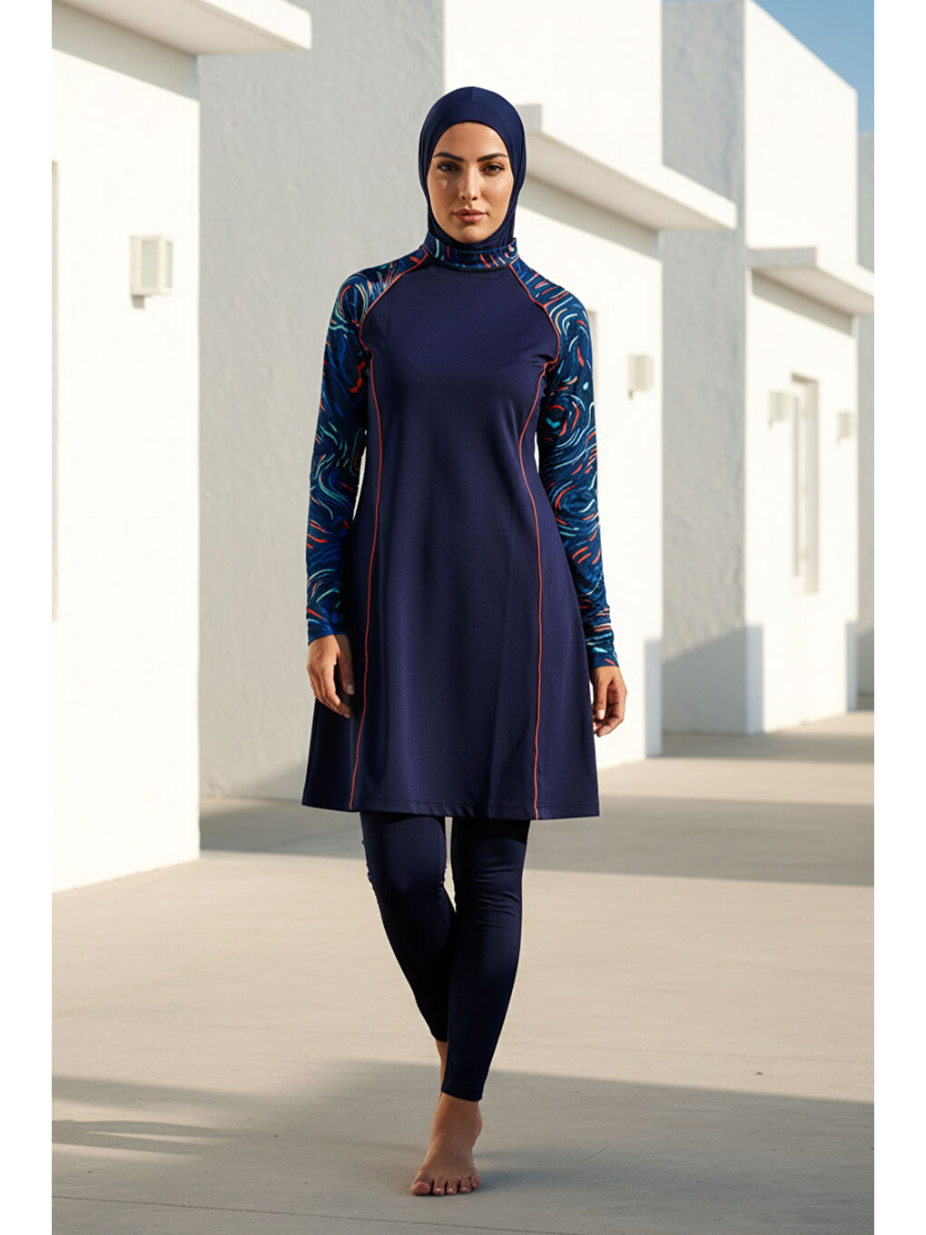 Tesettür Mayo 3’lü Tam Kapalı Desenli Lacivert M2230