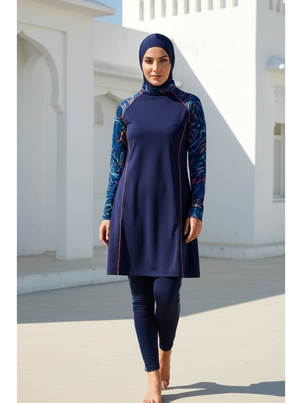 Tesettür Mayo 3’lü Tam Kapalı Desenli Lacivert M2230-1