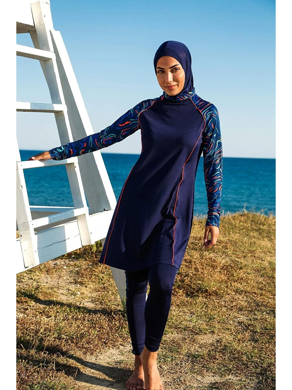 Tesettür Mayo 3’lü Tam Kapalı Desenli Lacivert M2230-3