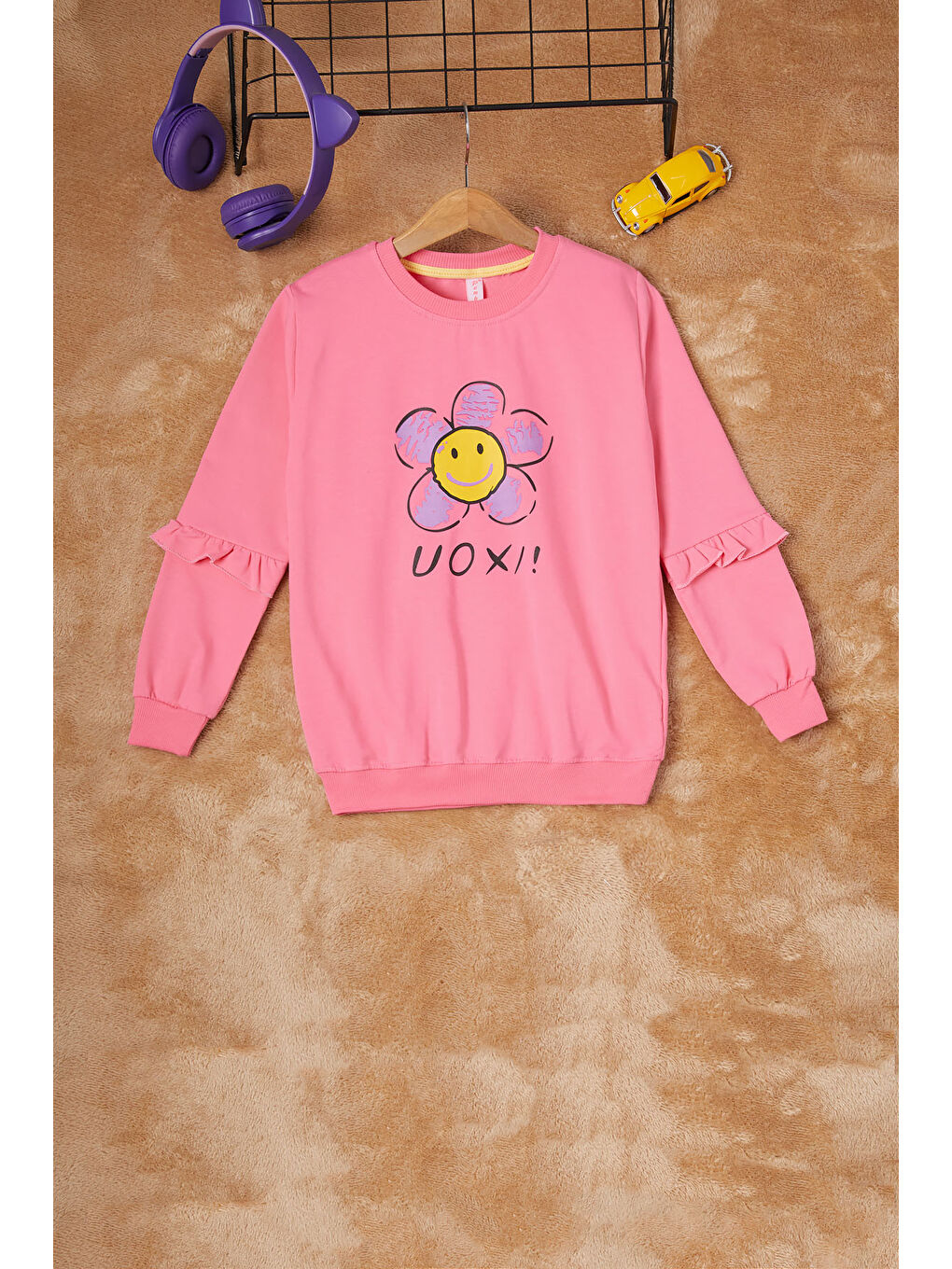 Pembe Life Kids Club Pembe Papatya Baskılı Kız Çocuk Sweatshirt 16613