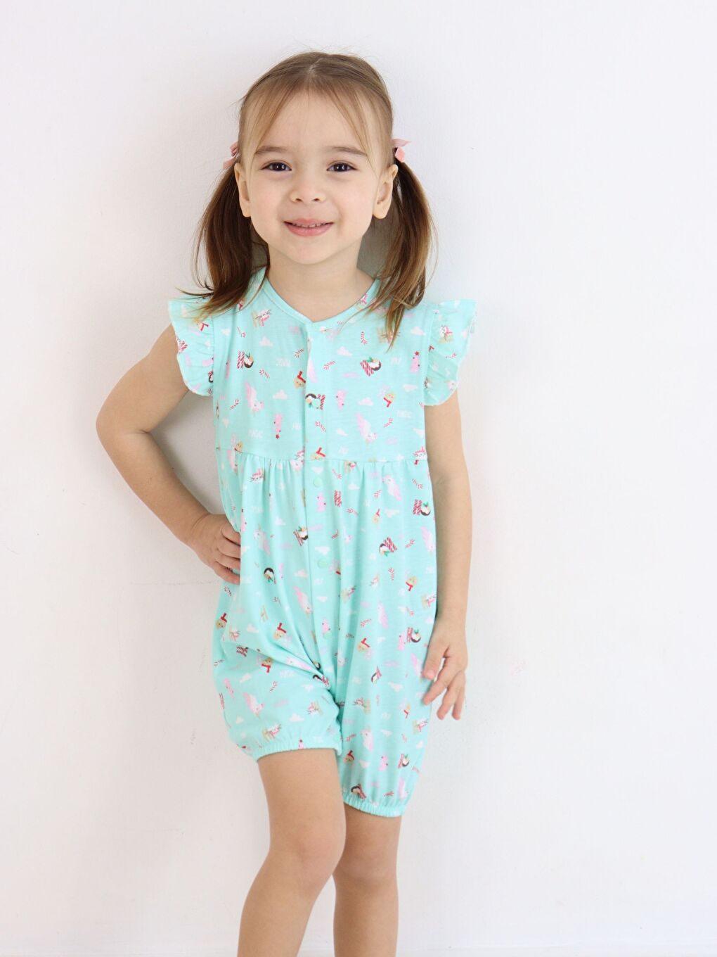 Mor Bisiklet Yaka Baskılı Kız Bebek Tulum 2'li-1