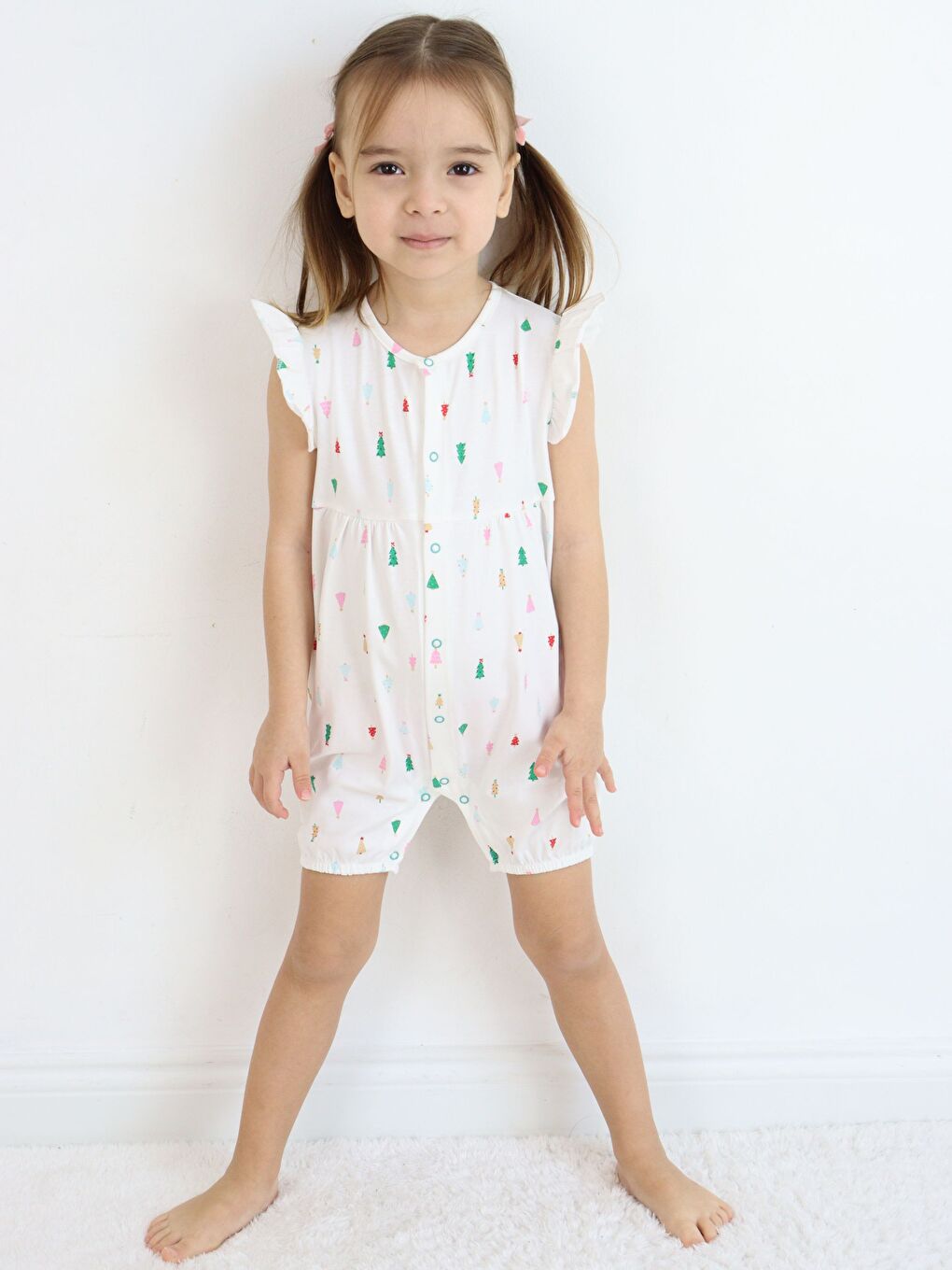 Mor Bisiklet Yaka Baskılı Kız Bebek Tulum 2'li-5