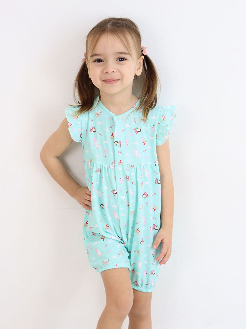 Mor Bisiklet Yaka Baskılı Kız Bebek Tulum 2'li-7