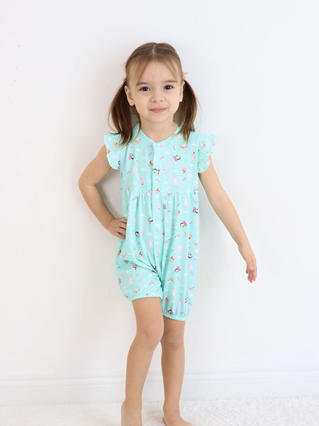 Mor Bisiklet Yaka Baskılı Kız Bebek Tulum 2'li-10