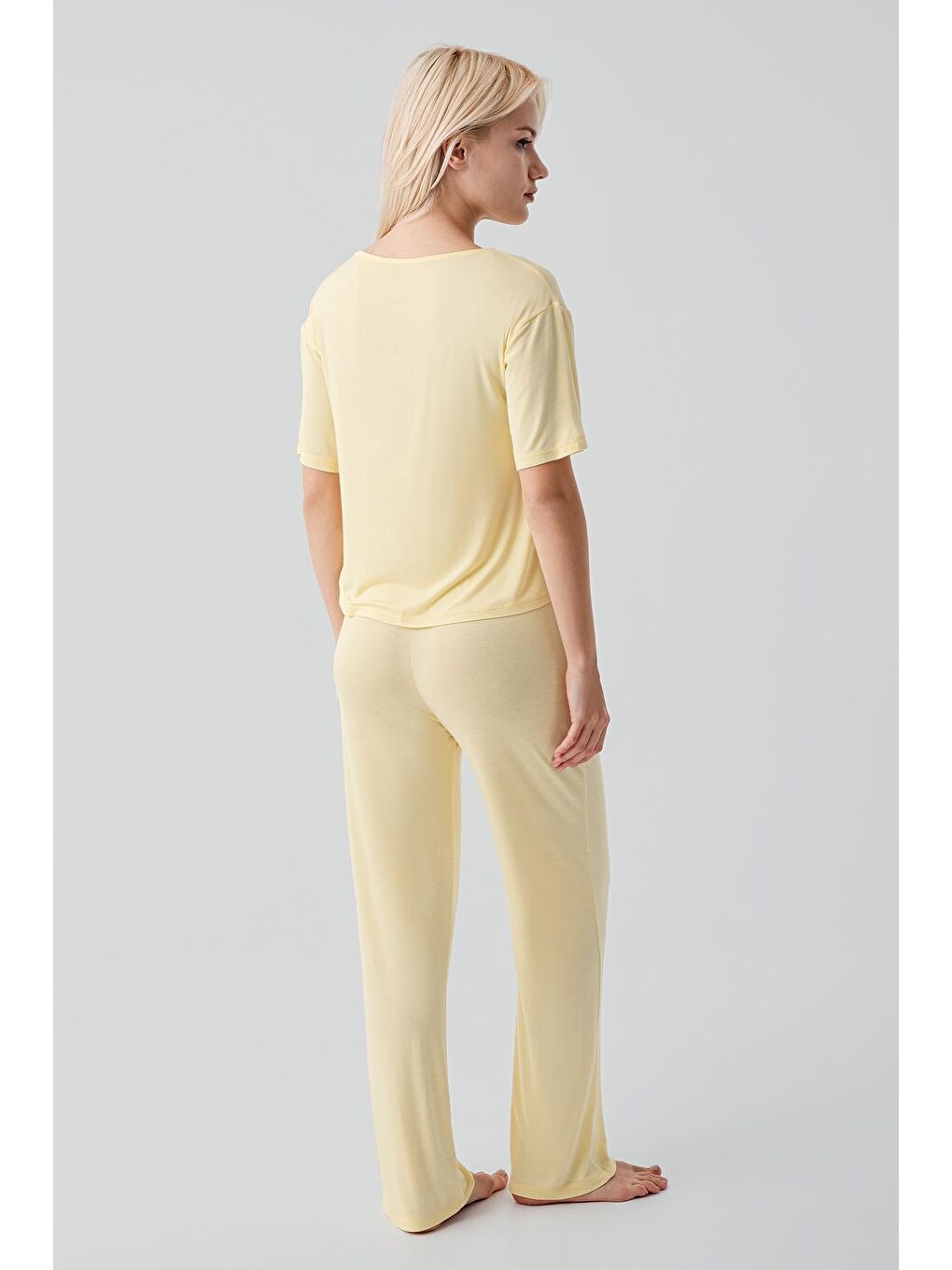 Sarı Kısa Kollu Basic Esnek Elastanlı Viskoz Soft Pijama Takım 18215-4