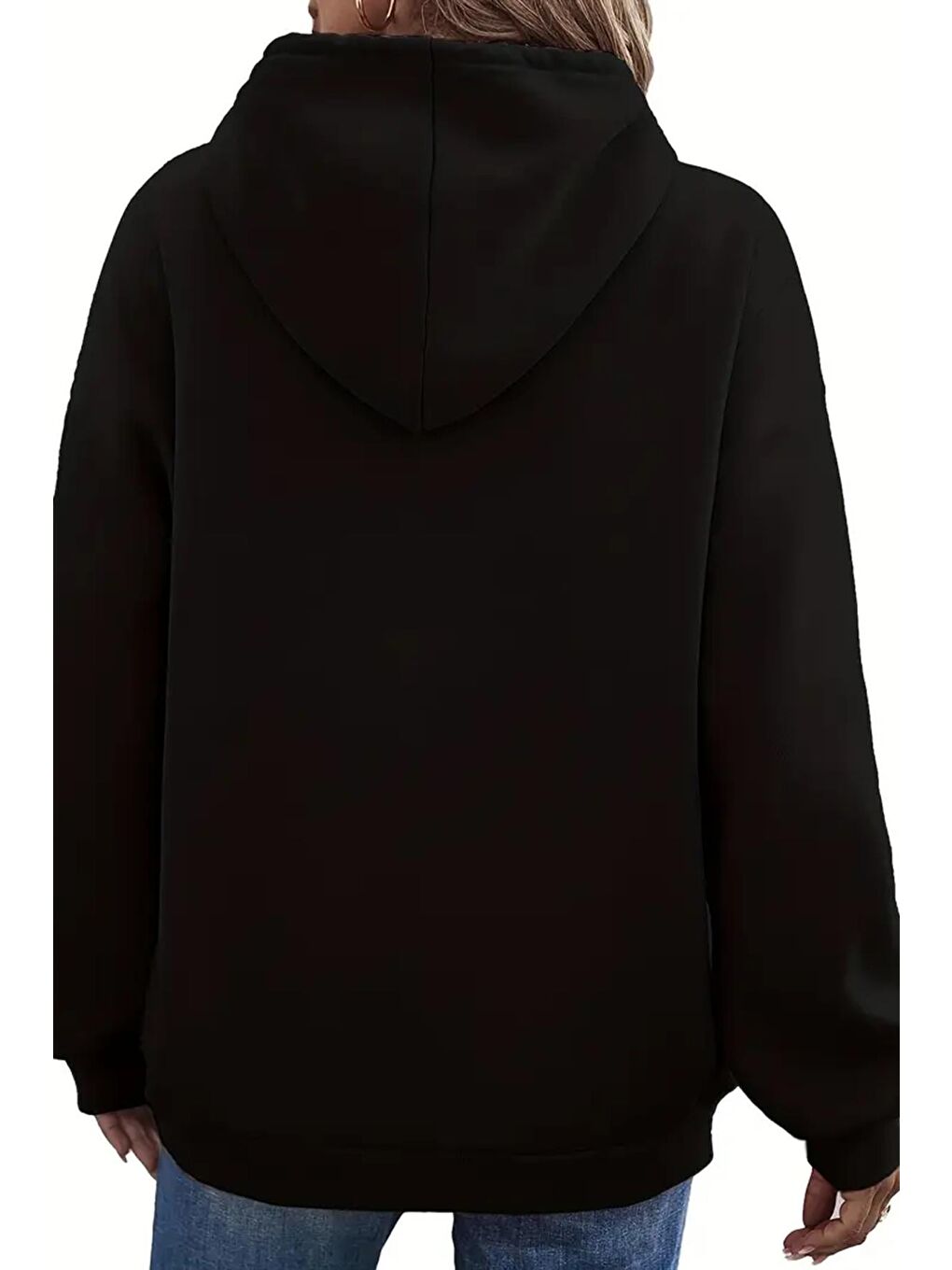 Siyah Ön Yazı Baskılı İçi Pamuklu Unisex Sweatshirt-3