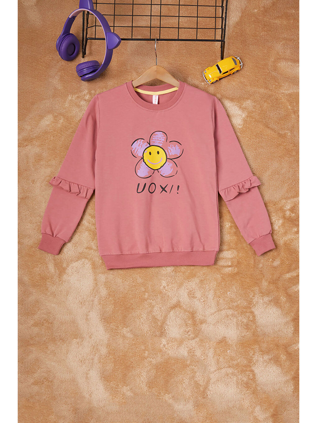 Pembe Life Kids Club Koyu Pembe Papatya Baskılı Kız Çocuk Sweatshirt 16615