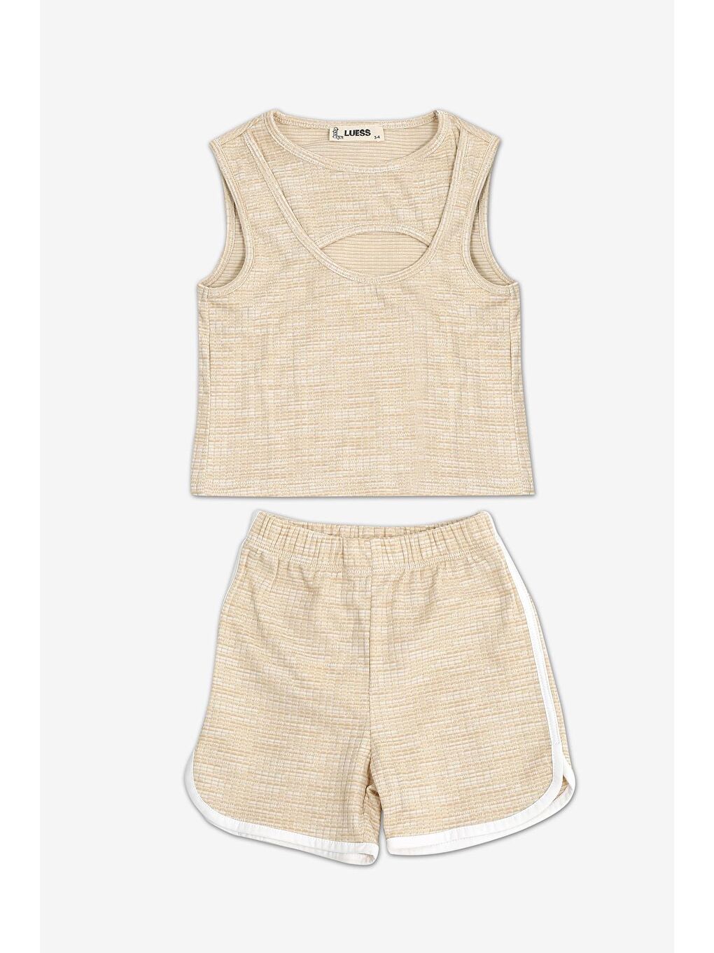 Bej Kız Çocuk Pencere Detaylı Elastanlı Bluz Şort Takım  2Yaş   7Yaş