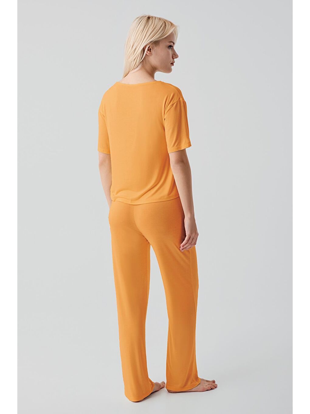 Turuncu Kısa Kollu Basic Esnek Elastanlı Viskoz Soft Pijama Takım 18215-4