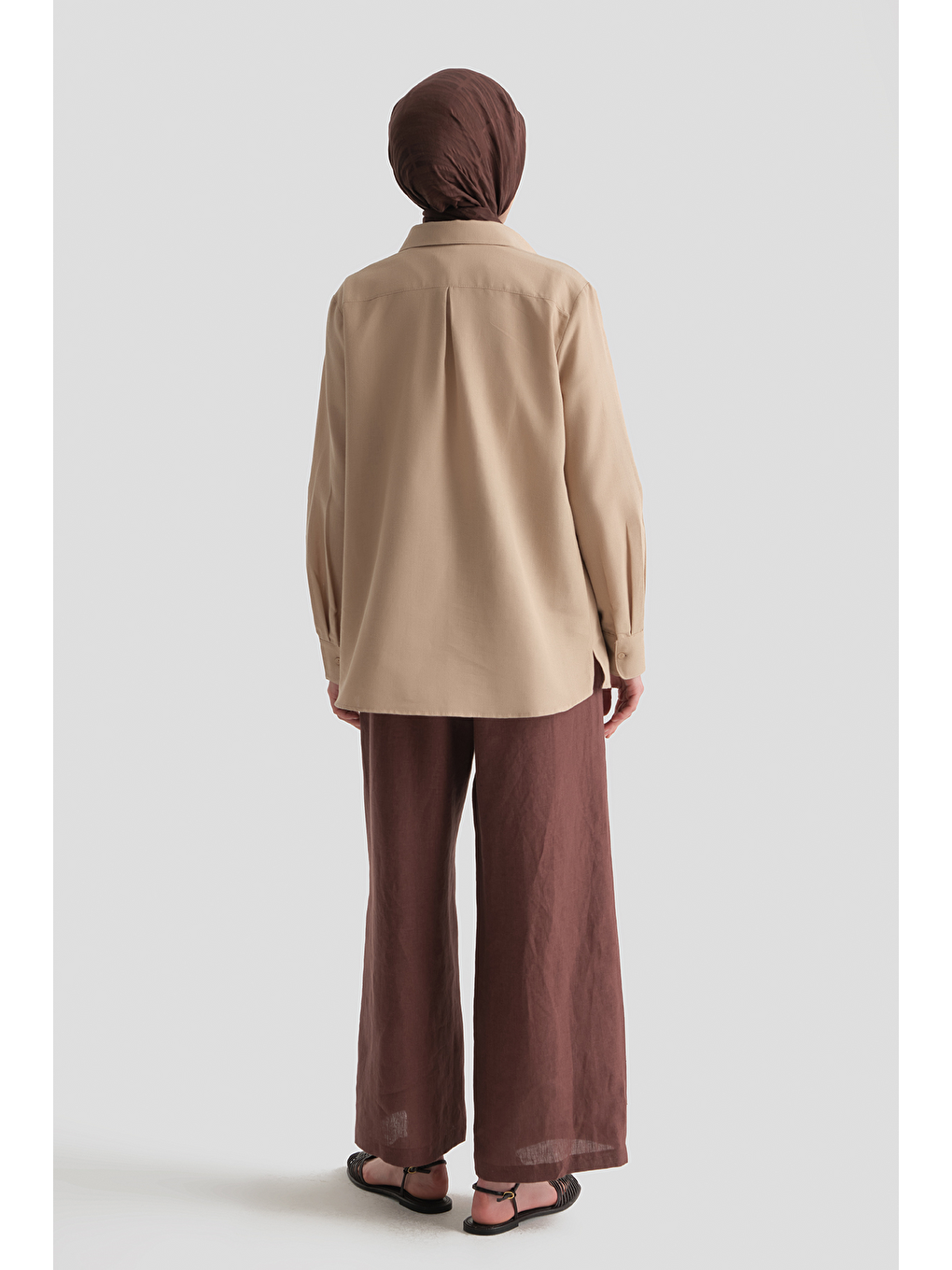 Keten Palazzo Pantolon Kahverengi-2