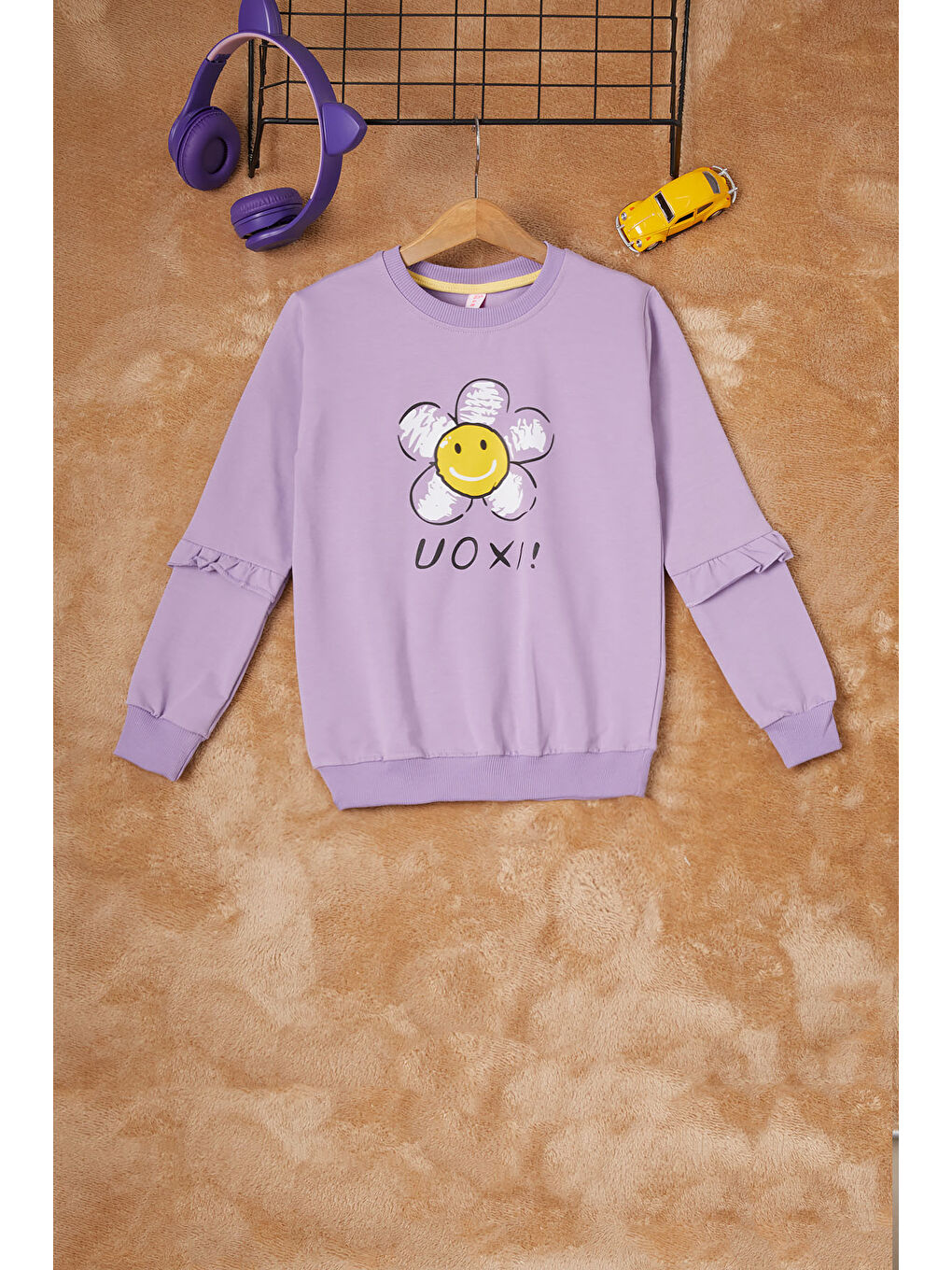 Pembe Life Kids Club Lila Papatya Baskılı Kız Çocuk Sweatshirt 16611