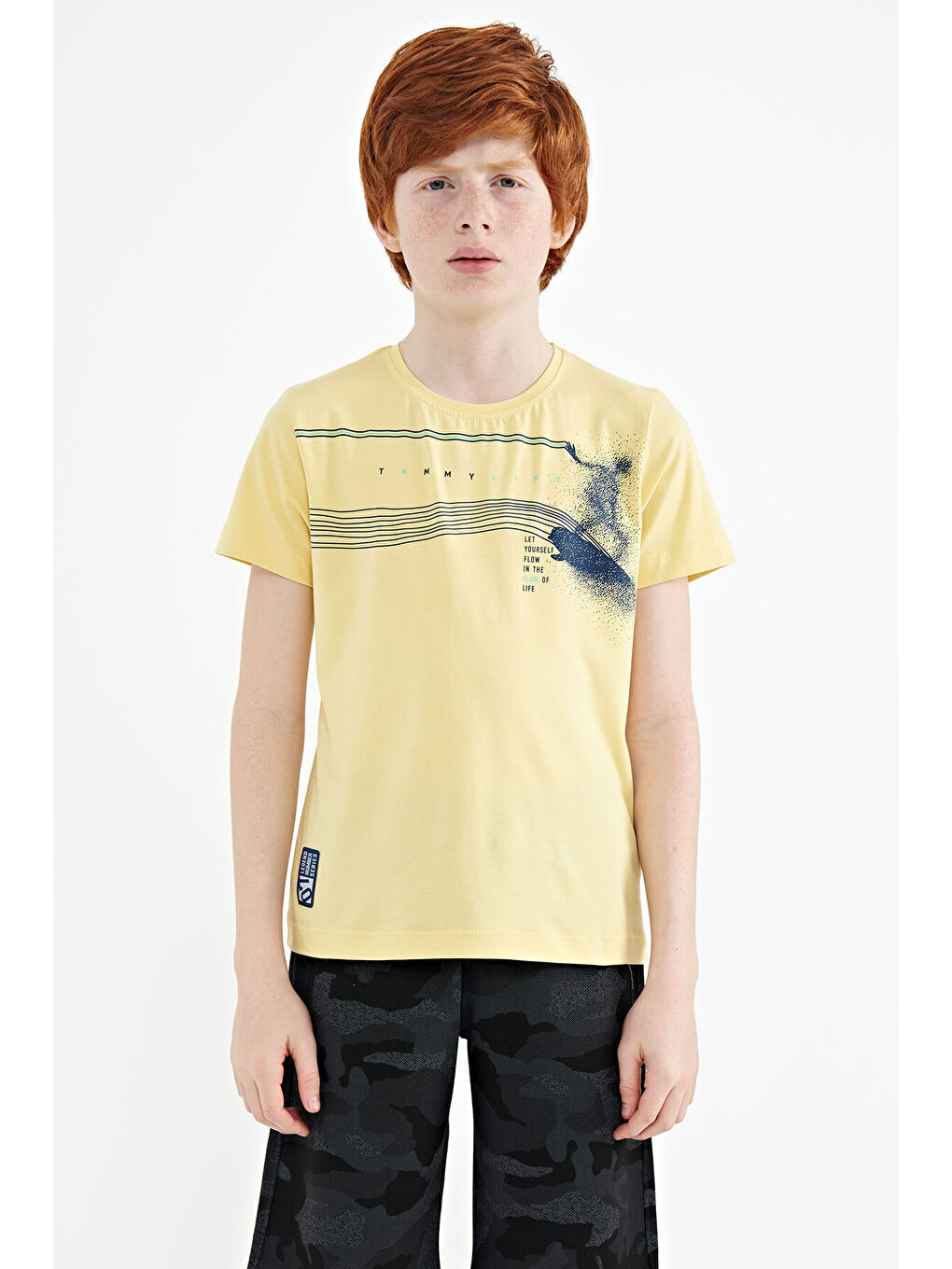 Sarı Baskı Detaylı Standart Kalıp O Yaka Erkek Çocuk Tişört - 11133