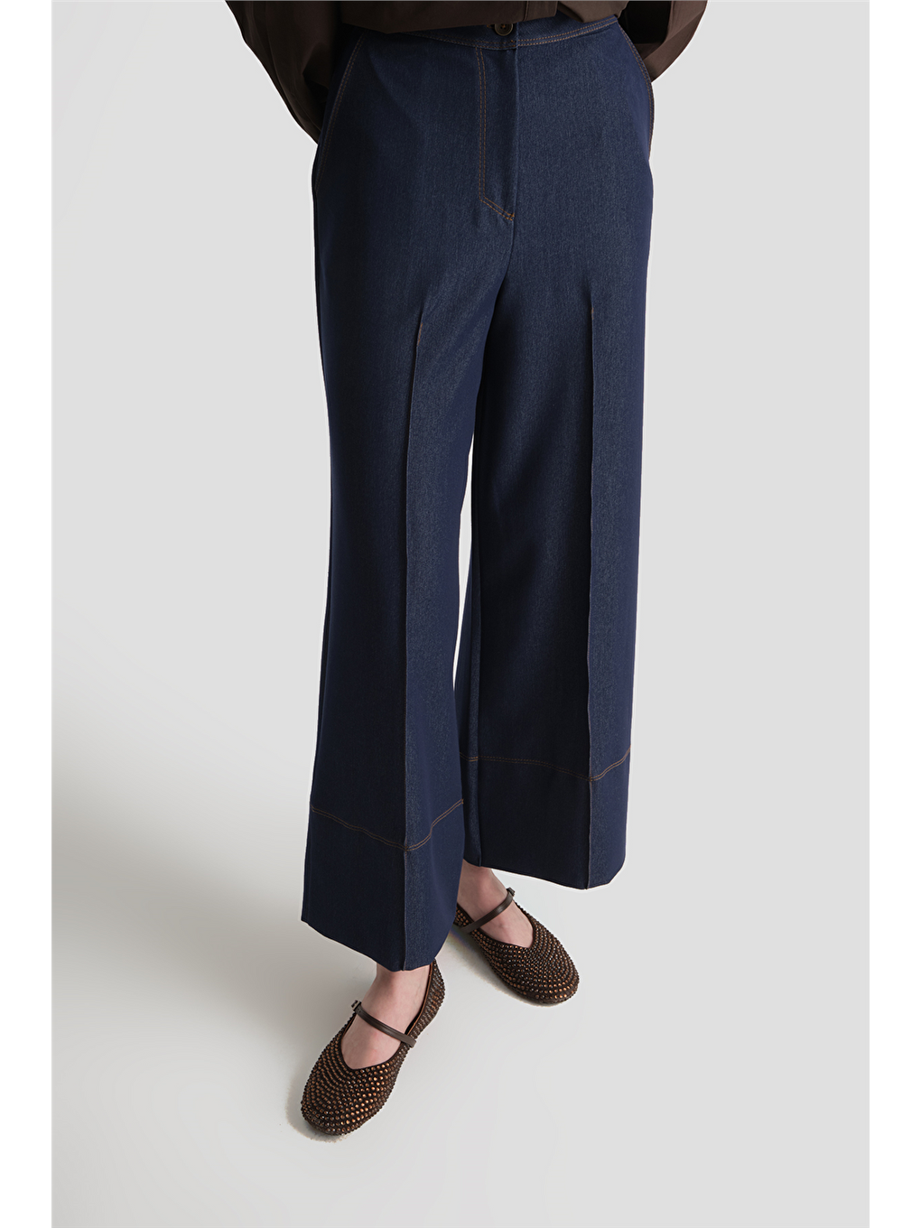 Dikiş Detaylı Denim Pantolon İndigo-2