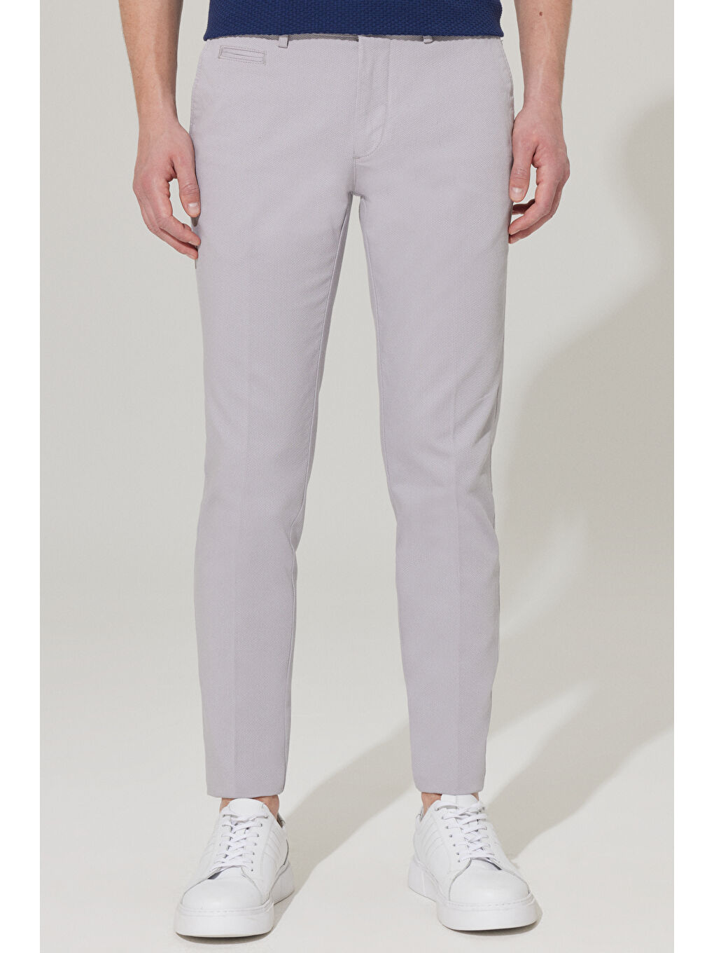 Erkek Gri Slim Fit Dar Kesim Yan Cepli Pamuklu Esnek Armürlü Pantolon-1