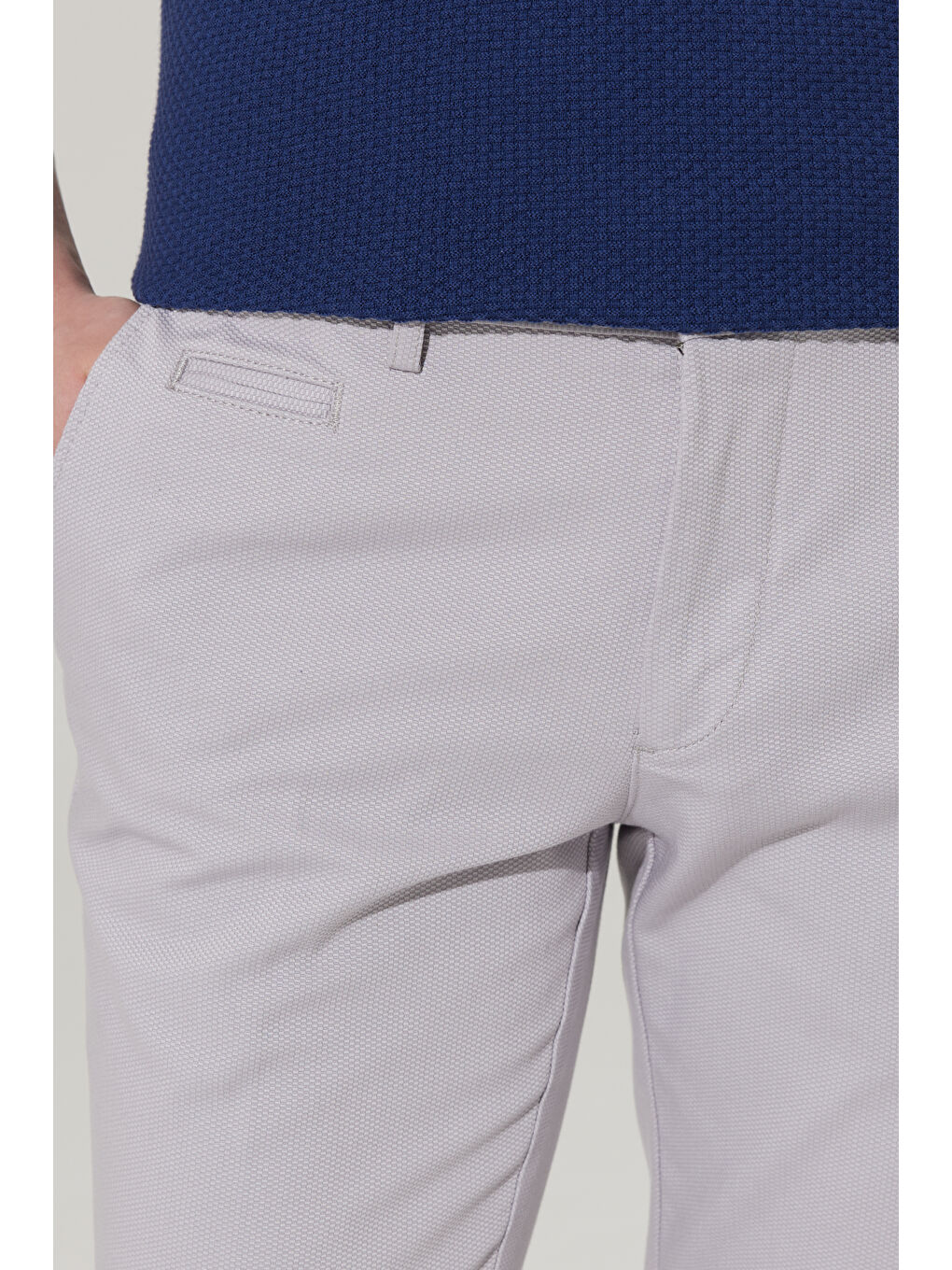 Erkek Gri Slim Fit Dar Kesim Yan Cepli Pamuklu Esnek Armürlü Pantolon-2