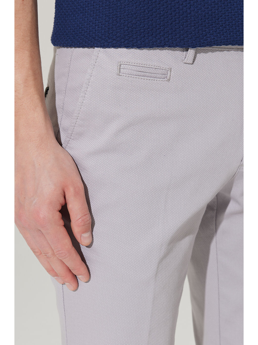 Erkek Gri Slim Fit Dar Kesim Yan Cepli Pamuklu Esnek Armürlü Pantolon-3