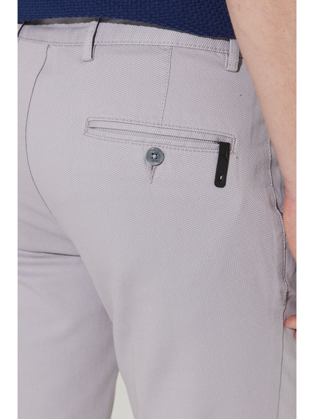 Erkek Gri Slim Fit Dar Kesim Yan Cepli Pamuklu Esnek Armürlü Pantolon-5