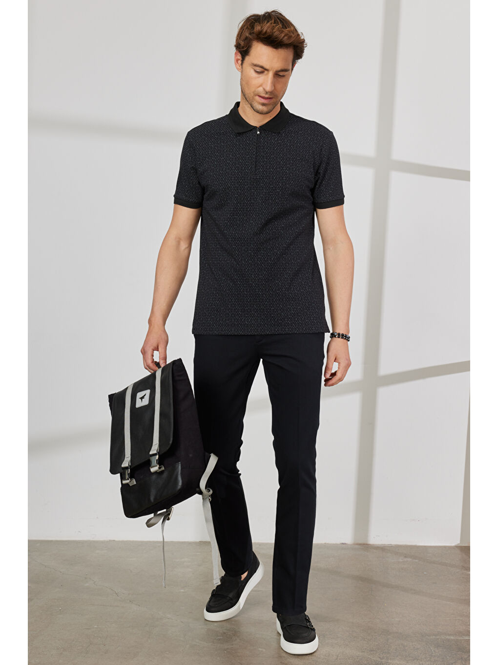 Erkek Siyah Slim Fit Dar Kesim Yan Cepli Pamuklu Esnek Armürlü Pantolon-2