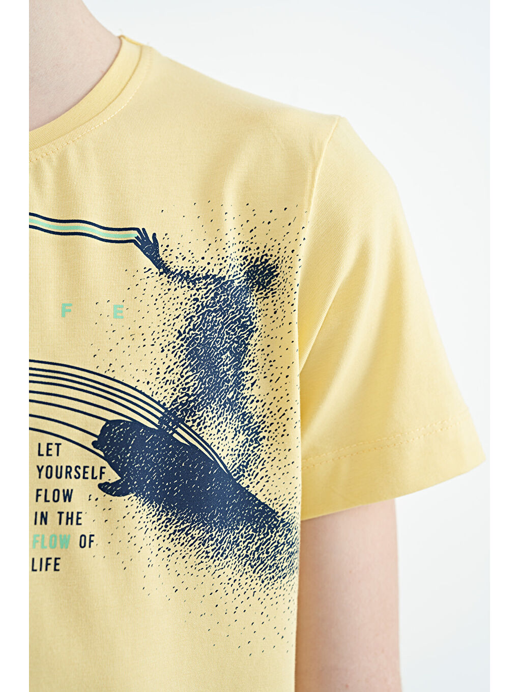 Sarı Baskı Detaylı Standart Kalıp O Yaka Erkek Çocuk Tişört - 11133-2