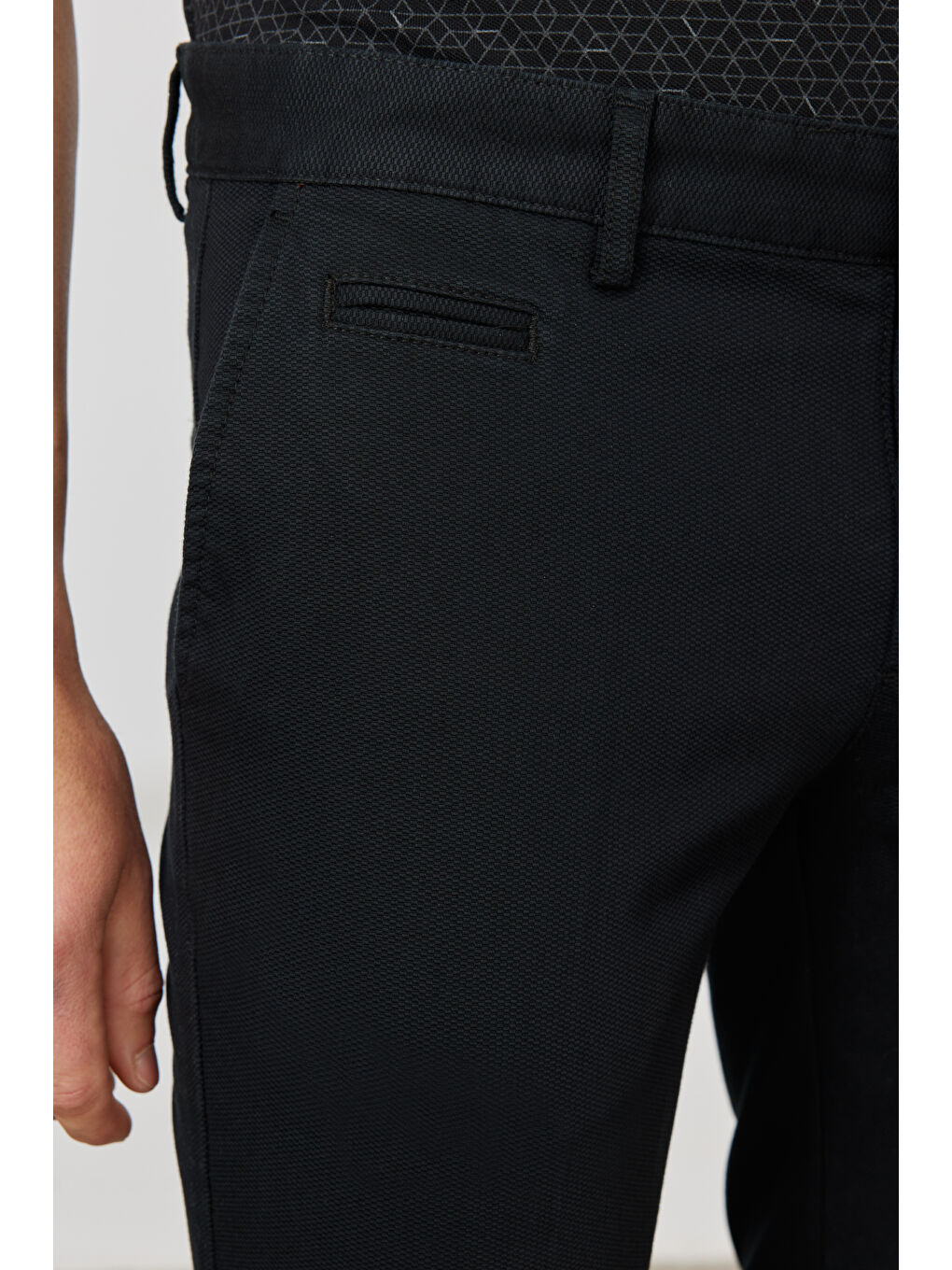 Erkek Siyah Slim Fit Dar Kesim Yan Cepli Pamuklu Esnek Armürlü Pantolon-3
