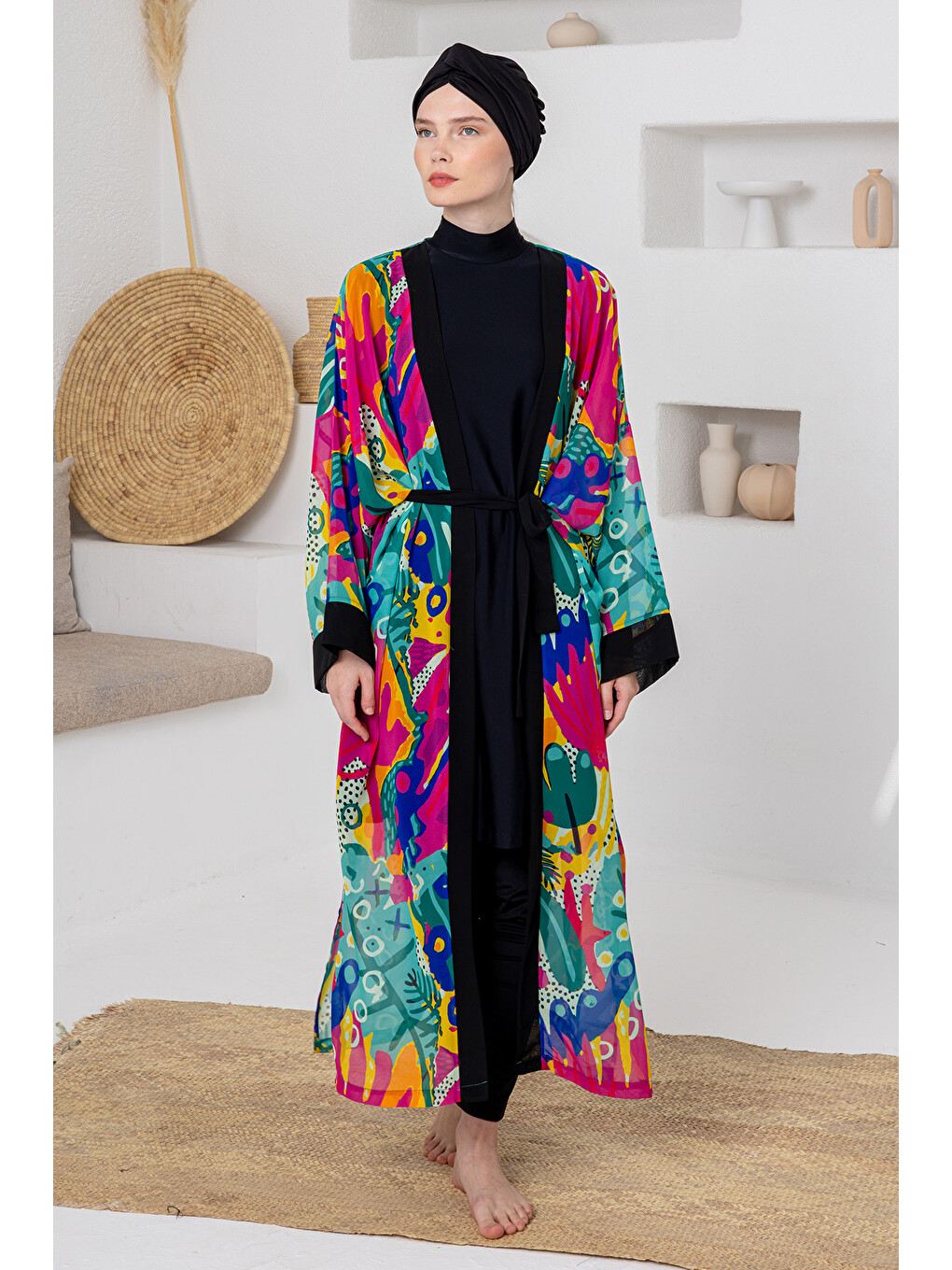 Yeşil Uv Korumalı Mayo Üzerine Tek Pareo Kimono 1709 Mint