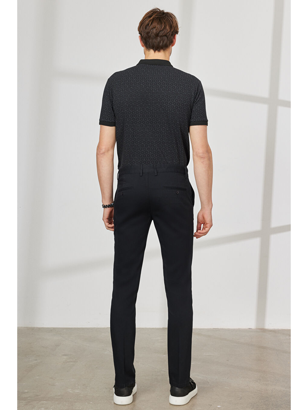 Erkek Siyah Slim Fit Dar Kesim Yan Cepli Pamuklu Esnek Armürlü Pantolon-4