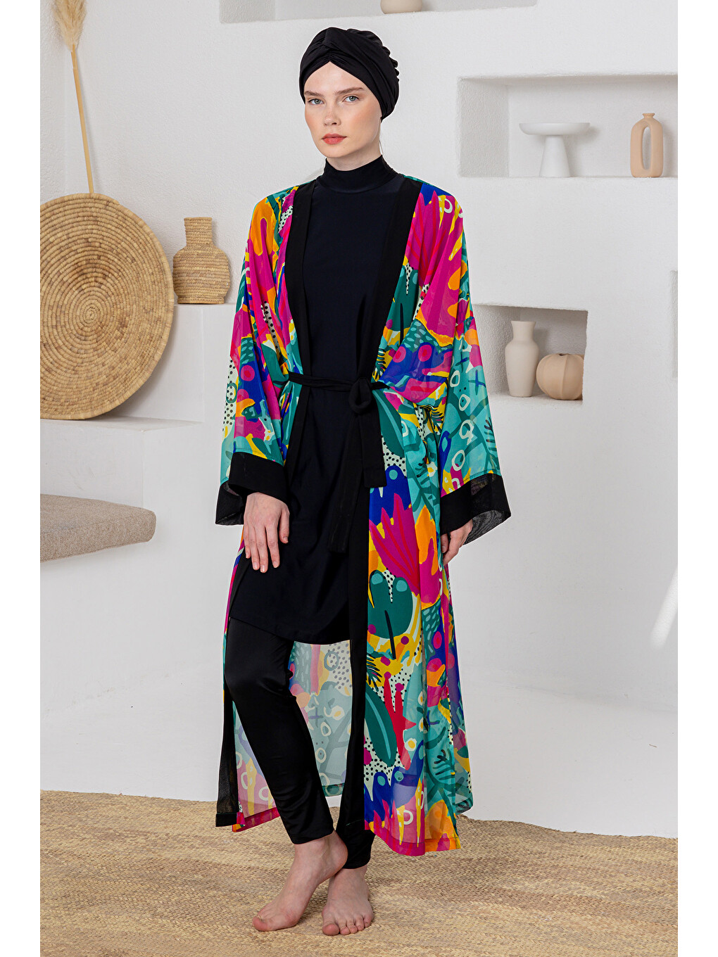 Yeşil Uv Korumalı Mayo Üzerine Tek Pareo Kimono 1709 Mint-1
