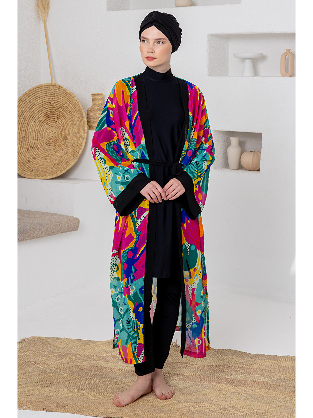 Yeşil Uv Korumalı Mayo Üzerine Tek Pareo Kimono 1709 Mint-2