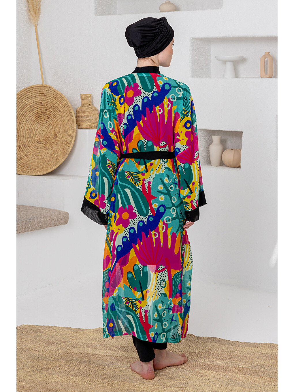 Yeşil Uv Korumalı Mayo Üzerine Tek Pareo Kimono 1709 Mint-3