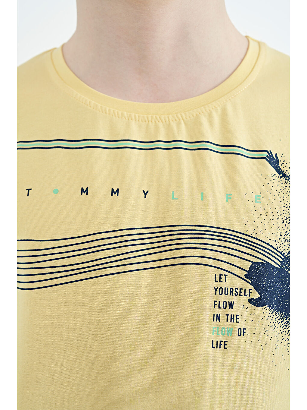 Sarı Baskı Detaylı Standart Kalıp O Yaka Erkek Çocuk Tişört - 11133-3