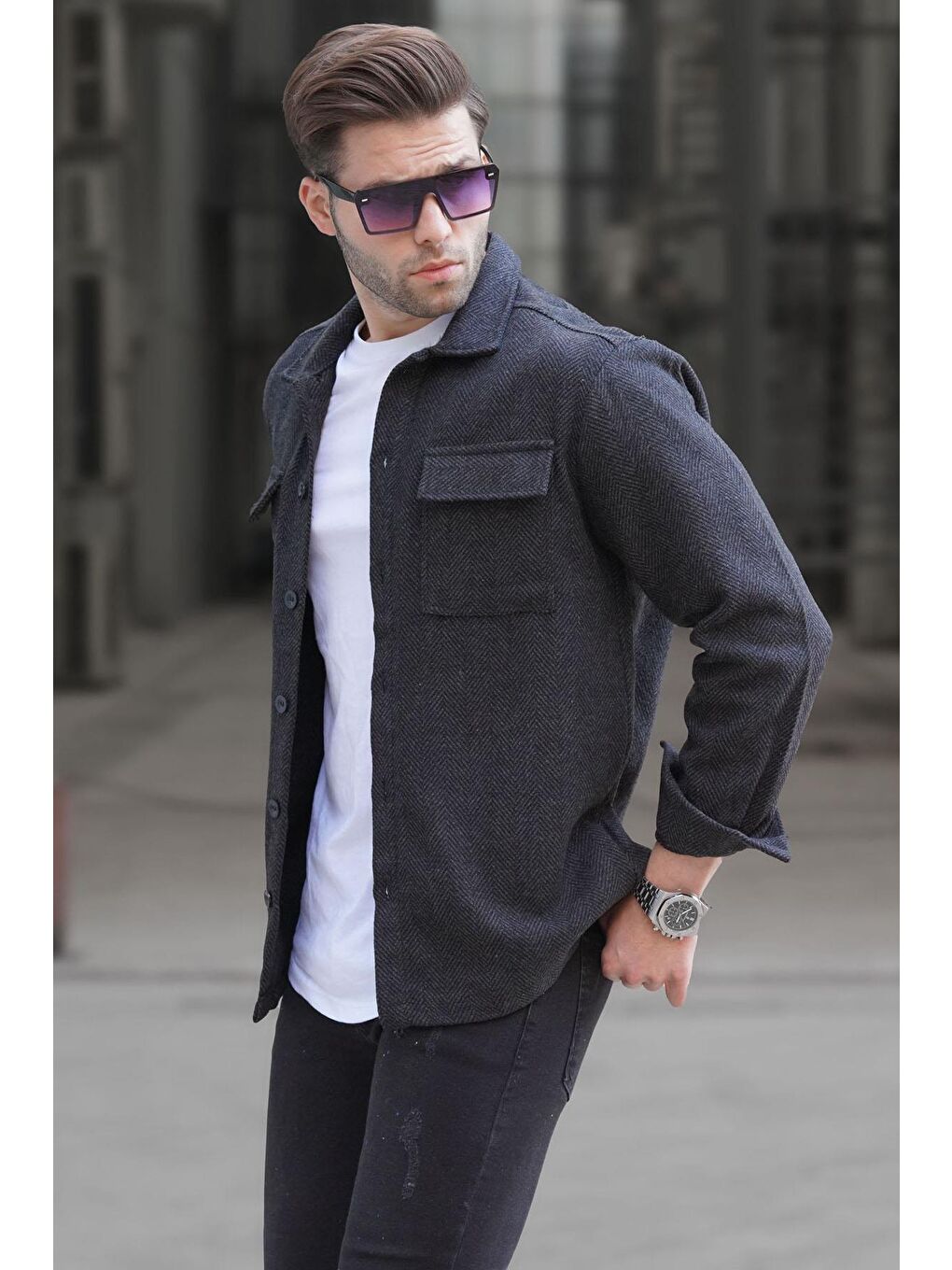 Siyah %100 Pamuk Erkek Oduncu Gömlek 6726-1