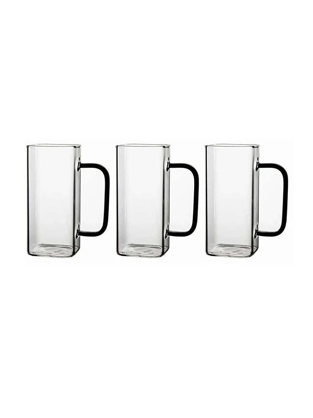 Gri Kare Cam Füme Kulplu Meşrubat Süt Su Bardağı 350 ml 3 Adet